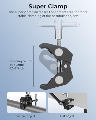 SMALLRIG Magic Arm Clamp w/ 1/4 and 3/8 Thread Holes, 9.8 Inches Adjustable | Articulating Magic Arm with Phone Holder for Action Cameras, Smartphones, LCD Monitor/LED Lights - 5326 - size: 9.8''+phone clamp