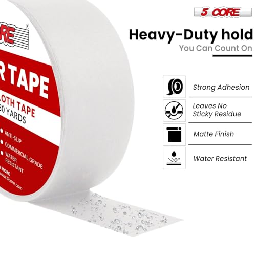 5 CORE Gaffers Tape 2 Inch 30 Yards Professional Pro Gaff Tape Heavy Duty Cotton Non Reflective Matte Finish Water Resistant Residue Free - GFF TP WH - color: White