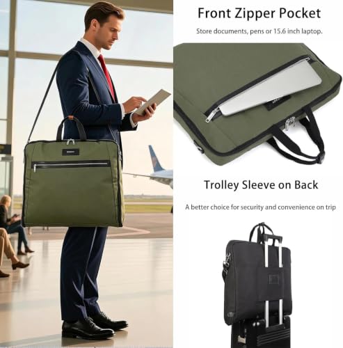 BESMART Garment Bags for Travel, 51" Large Suit Bag for Business Trips | Waterproof,Hangs 3 Suits,Foldable,Wrinkle Free Spacious Luggage Suit Cover,Adjustable Strap,Carry On Flight Approved,Green - color: Green