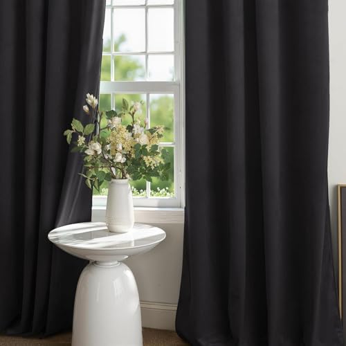Cherry Home Set of 2 Velvet Thermal Blackout Curtain Panel Drapes Grommet Draperies Eyelet 52Wx96L inch Black(2 Panels) Theater| Bedroom| Living Room| Hotel - color: Black, size: 52"W x 96"L (Pack of 2)