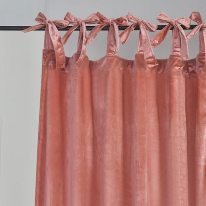 Velvet Tie Top Room Curtain Set- Girls Pink Bow Tie Design Drapes for Living Room/Bedroom W52 x L96-inch, 2 Panels - color: Blush Pink, size: 52"W x 96"L (Pack of 2)