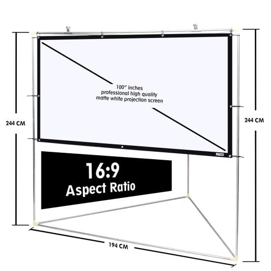 Pyle 100" Outdoor Portable Matt White Theater TV Projector Screen w/Triangle Stand - 100 inch, 16:9, 1.15 Gain Full HD Projection for Movie/Cinema/Video/Film Showing Outside Home - PRJTPOTS101