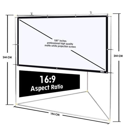 Pyle 100" Outdoor Portable Matt White Theater TV Projector Screen w/Triangle Stand - 100 inch, 16:9, 1.15 Gain Full HD Projection for Movie/Cinema/Video/Film Showing Outside Home - PRJTPOTS101