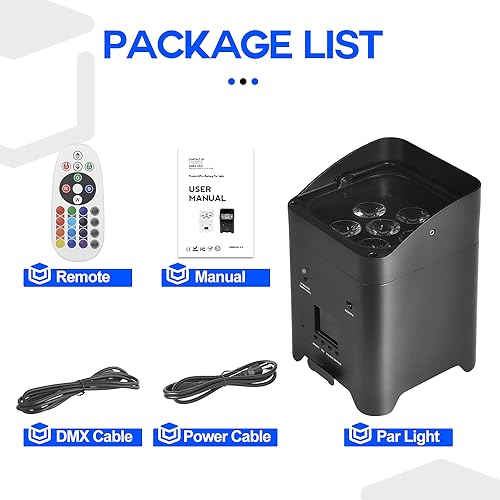 Par Light 6x18W RGBWA+UV WiFi Stage Light with Mobile Phone APP Control for Wedding Party DJ Lights (Black)