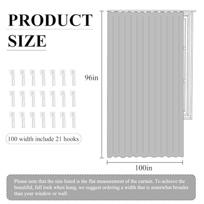 RYB HOME 100% Blackout Room Divider Curtain for Bedroom Living Room - color: Grey, size: 100"W x 96"L (Pack of 1)