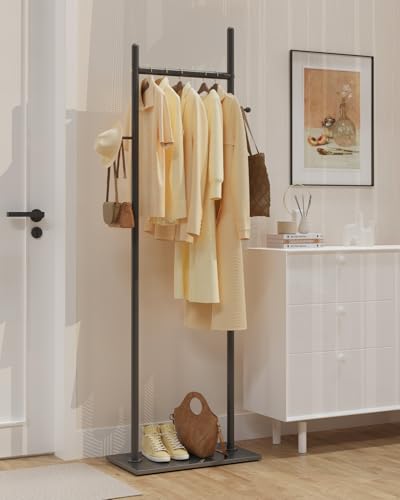 Coat Rack Freestanding, Clothes Rail, 19.7x11.8x68.9 In, Black | Modern Garment Rack with 2 Hooks and Heavy Rock Slab Base, Industrial Metal Clothing Hanger Stand for Entryway, Living Room - color: Black, size: 11.8 x 19.7 x 68.9 In
