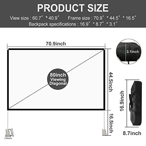 SKERELL Outdoor Projector Screen with Stand : Portable Projection Screen for Outside Theater Home Backyard Movies 80 inch [SKLI-080] - size: 80 inch