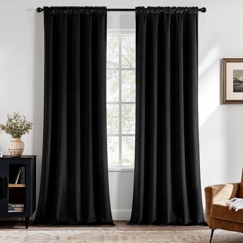 MIULEE Black Velvet Blackout Curtains 84 Inch Long 2 Panels, W40 x L84 | Luxury Super Soft, Thermal Insulated, Room Darkening Drapes, Rod Pocket Design, Window Curtains for Bedroom Living Room - color: Black, size: 40"W x 84"L (Pack of 2)