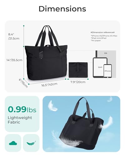 BAGSMART Tote Bag for Women, Foldable Tote Bag With Zipper Travel Shoulder Bag Handbag for Work - color: Coffee Brown