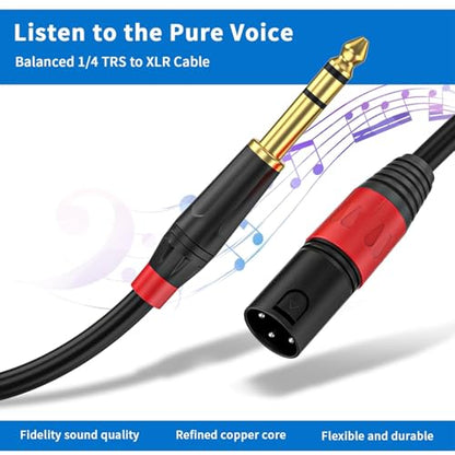 2 Pack XLR Male to 1/4 6.35mm TRS Mono Jack Microphone Cable for Dynmic Microphone, 1.6 Foot, Black, Balanced 3 Pin XLR Male to Quarter inch TRS Plug Mic Cord, Plated Conductors - size: 1.6 FT, 2Pack, style: XLR Male to 6.35mm