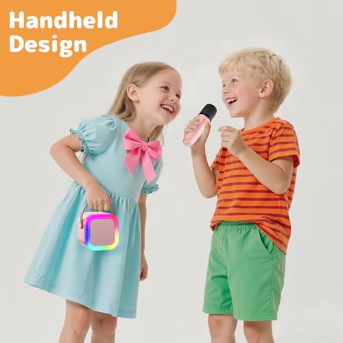 Karaoke Machine for Kids Adults, Mini Karaoke Machine with 2 Wireless Microphones, Portable Bluetooth Speaker with Voice Changing Effects & LED Lights, Best Gifts Toys for Girls and Boys - color: Pink