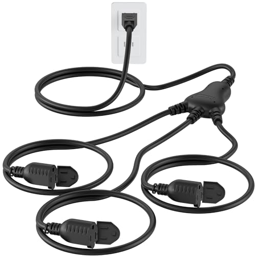PLUGTUL 12FT Outdoor Extension Cord with Multiple Outlets | 1 to 3 Splitter Max 6FT End to Male Plug (Total 12FT) 16/3 SJTW Power Cord for Halloween Christmas, ETL Listed, Black - color: Black, size: 12FT