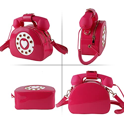 Oweisong Fun Telephone Purse for Women Novelty Pink Phone Tote Handbags Top Handle Shoulder Crossbdoy Bag - color: Rose Red
