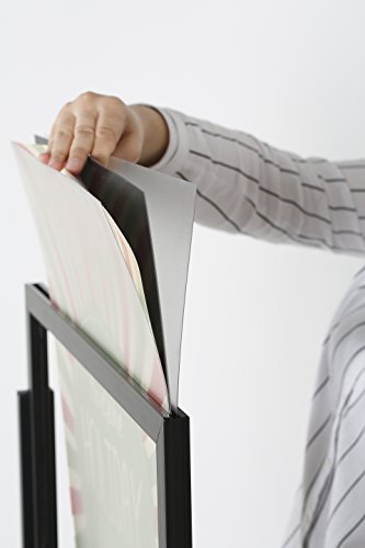M&T Displays Metal Eco Info Board, Black 22x28 Inches Slide-In Poster Sign Holder 1 Tier Double Sided Floor Standing Pedestal Advertising Display with Backing and Anti-Glare PET Cover - color: Black, size: 22x28