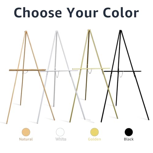 NianFeng Wooden Easel Stand for Sign, Easel Display Stand Floor for Wedding Sign with Adjustable Tray, 63-Inch, Tripod A-Frame Poster Light Duty, Welcome, Art Show & Baby Shower (Golden) - color: Golden