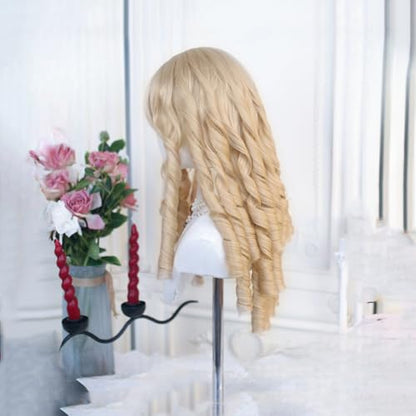 Blonde Roman Roll Lolita Wig Retro Victorian Long Curly Synthetic Hairpiece Costume Hair for Tea Party - color: Blonde