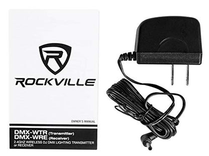 Rockville DMX-WTR 2.4GHz Wireless Transmitter with 4 DMX-WRE Receivers | 9-Hour Rechargeable Battery, 4 DMX-WRE Wireless DMX Receivers, 650mAh Each, 1968' Range, 7 Groups, Up to 25 Units, 5-Items