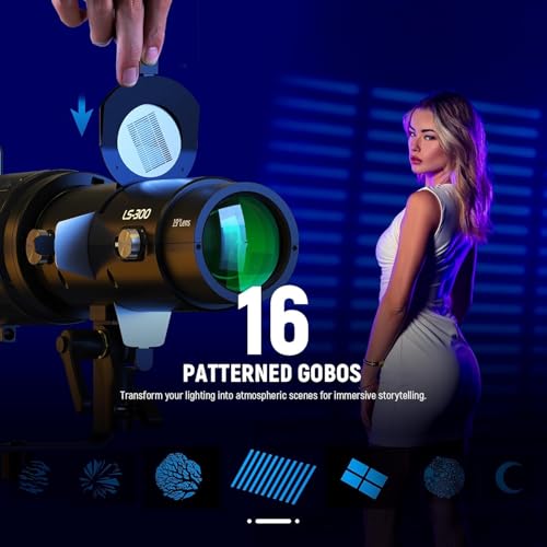 NEEWER LS-300 Spotlight Optical Snoot for 300W Bowens Mount LED Video Lights with 16x GOBO 19° Projection Lens 98% Light Transmittance Geometric Shaper for Creative Photography & Enhanced Illuminance - style: LS-300