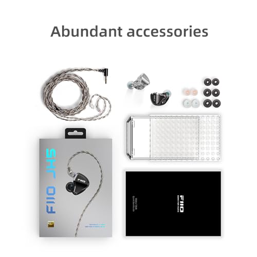 FiiO/JadeAudio JH5 1DD+4BA Hybrid 5 Drivers HiFi in-Ear Monitors Earphone, Detachable 0.78mm 2 Pin Cable 3.5mm Plug for Audiophile/Musician (Black) - color: Black