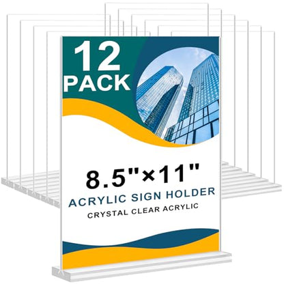 Arrobust Acrylic Sign Holder 8.5 x 11 Inches, 12 Pack Clear Display Table Top Signs Stand, Double Sided Vertical Flyer Holder,Plastic Frames Paper Holder for Stores Home Office Menu Retail Show Fair - size: Vertical 12 Pack 8.5x11''