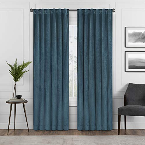 Eclipse Absolute Zero Harper Velvet Blackout Thermal Insulated Rod Pocket Curtains for Bedroom, Single Panel, 50" x 63", Teal - color: Teal, size: 50"W x 63"L (Pack of 1)