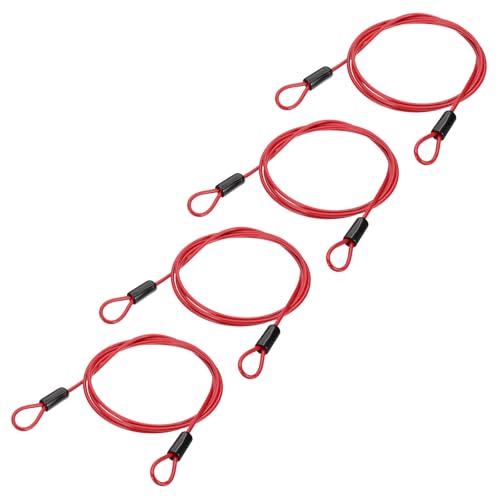 PATIKIL 3/16" Dia Vinyl Coated Stainless Steel Cable with Loops, 4 Pcs 7 ft (79") Flexible Wire Rope Security Chain Lanyard Lock for Outdoor Stage Lighting Luggage Lock, Red - color: Red, size: 3/16"x7 ft