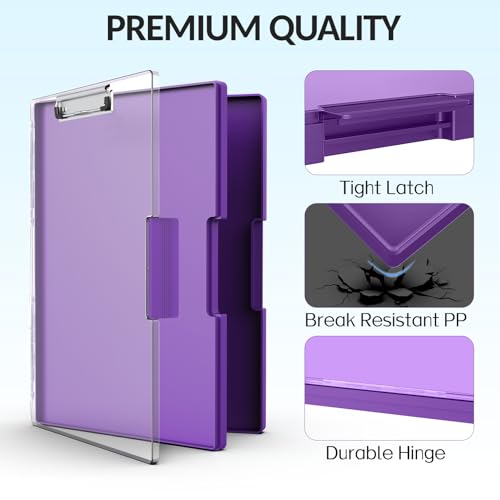 Sooez Nursing Clipboard with Storage, Clear Top Clip Boards 8.5x11, Purple | Heavy Duty Plastic, Dry Erase, High Capacity, Nurse Essentials, Dental Assistant, Teacher & College School Office Supplies - color: Purple