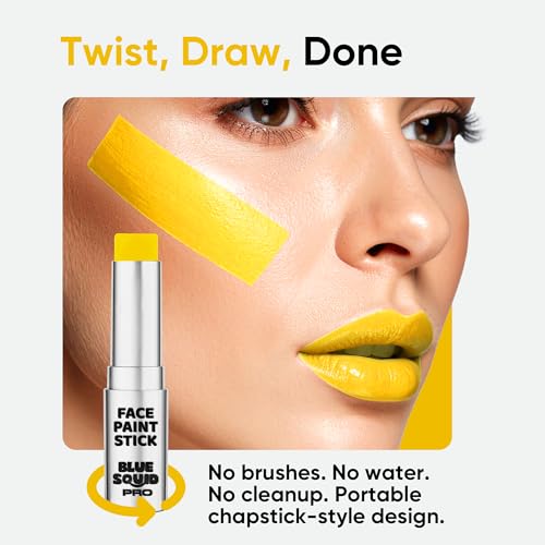 Blue Squid PRO Yellow Face Paint Stick - Waterproof Body Paint for Adults & Kids Eye Black Baseball, Softball - Vegan Hypoallergenic Twist-Up Non-Toxic Makeup Stick for Cosplay, Sports & SFX - color: Yellow