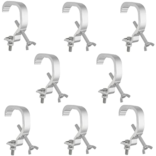8 Pack Stage Light Clamp Hook, Aluminum Alloy Truss C-Clamp, Heavy Duty Stage Lights Truss Clamp for DJ Lighting Par Lights, Fit for 1.18-2 Inch OD Tube/Pipe, Silver