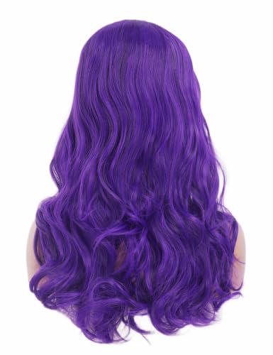 Rugelyss Long Wavy Purple Mixed Black Wigs for Women Fashion Synthetic Full Head Hair Wig with Bang and Bun for Cosplay Costume or Halloween Party - color: purple black