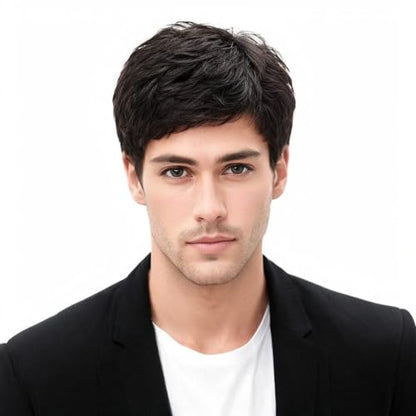 Men's Wigs,Short Mens Black Wig Layered Natural Hair Costume Halloween Heat Resistant Synthetic Wigs for Men Male - color: Natural Black