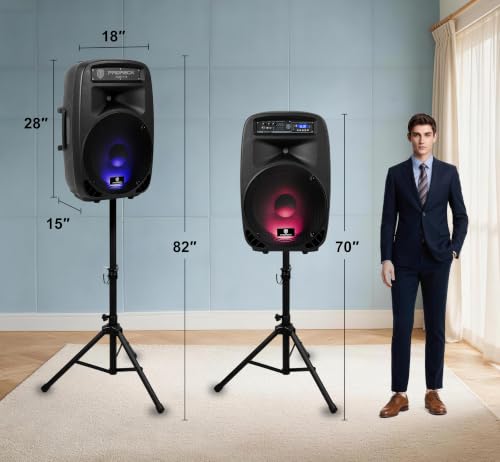 PRORECK Party 15 Portable 15-Inch 2000 Watt 2-Way Powered PA Speaker System Combo Set with Bluetooth/USB/SD Card/FM/Remote Control/LED Light for Indoor, Outdoor DJ Parties, Karaoke