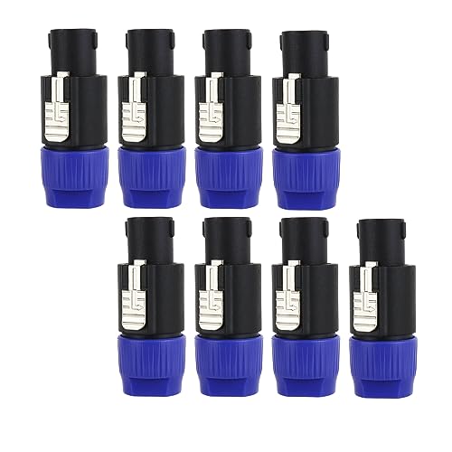 HBU Pack of 8 Speakon Connector - 8pcs 4 Pole Speak-On Adaper with Twist Lock - DJ PA NL4FC (+1, -1 and +2, -2) Conductor Audio Connectors - Compatible with NL4FRX, NL4FX, NLT4X, NL2FC, NL2FX Plug - size: 8 Pack