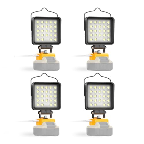 4 Pcs LED Work Light for Dewalt 20v Max Battery, 90W 9600LM Battery Light for Dewalt 20v Tools, Portable Outdoors Cordless Flood Lighting with USB & Type-C Charging Port, Low Voltage Protection - color: Yellow