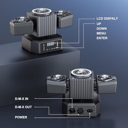 Two-Armed Moving Head Lights with RGBW 4-in-1 Stage Lighting Effect and Starry Effect Controlled by Remote,DMX512,AUTO,Sound-Activated and Master-Slave in DJ Party Concert Church Wedding Theater