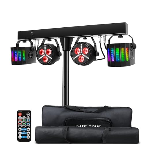 Telbum DJ Lighting Packages with Carry Bag, DJ Lights with Stand (7.5Ft) Sound Activated, DMX & Remote Control, Mobile Gig Light LED Party Bar Lighting System for Band, Booth, Stage, Wedding, Events
