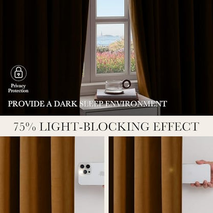NICETOWN Blackout Pinch Pleat Velvet Curtains 90 Inch Heavy Back Tab Energy Saving Room Darkening All Season Gold Brown Drape, Luxury for Bedroom/Living Room/Dining Room/Office, W40 x L90, 2 Panels - color: Gold Brown, size: 40"W x 90"L (Pack of 2)