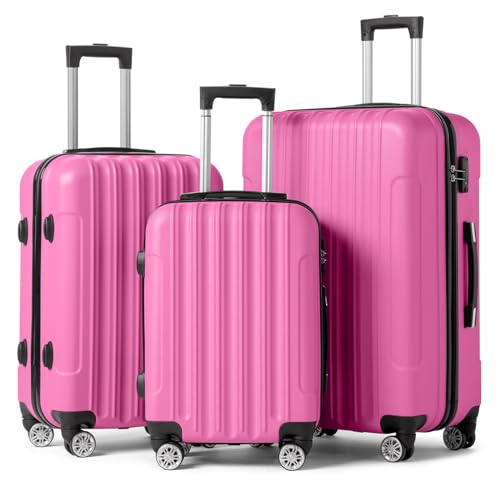 Karl home Luggage Set of 3 Hardside Suitcase Sets - Pink (20/24/28) - color: Pink, size: 3 Piece Set