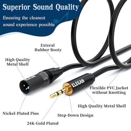 3.5mm (1/8 Inch) TRS Aux Male to XLR Male Cable 4 Ft, Balanced Professional Shielded Stereo Microphone Cable Cord, Gold Plated for DSLR Camera Mixer Headphones with 3.5 to 6.35mm Adapter+Ties - size: 4FT, style: 3.5mm to XLR Male