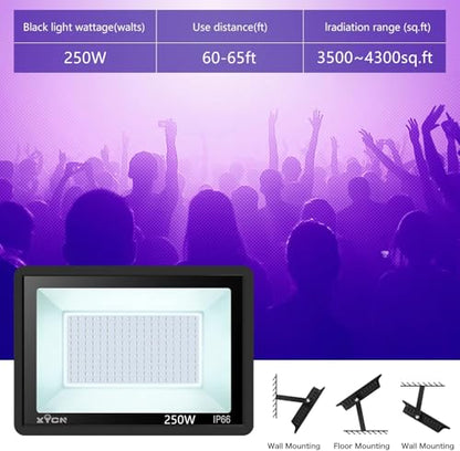 XYCN 4 Pack 250W LED Flood Black Lights,395nm to 405nm UV Outdoor Flood High Power Blacklight Light with Plug in, IP66 Waterproof Large Black Light Spotlight for Glow Party Large Space, Halloween - color: 4pack 250w Led Black Light