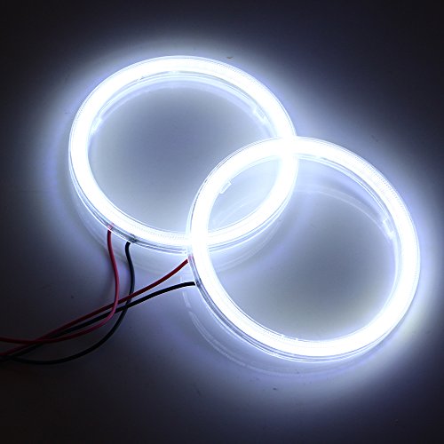 Qasim 2 Pcs White 80MM Car Angel Eyes Halo Rings COB Light Circle Ring LED Fog Light Bulbs DRL Lamp with Plastic Cover 12V 24V - size: 80MM-white