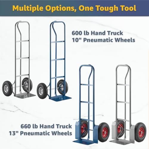 Heavy-Duty Commercial 660 lb Hand Truck Dolly with 13" Pneumatic Wheels, Steel Cart with Handle and Toe Plate, Ideal for Warehouse, Moving, Delivery, Grey - color: Gray, size: 660lb.