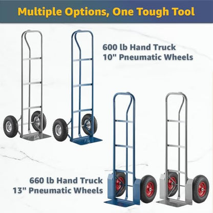 Heavy-Duty Commercial 660 lb Hand Truck Dolly with 13" Pneumatic Wheels, Steel Cart with Handle and Toe Plate, Ideal for Warehouse, Moving, Delivery, Grey - color: Gray, size: 660lb.