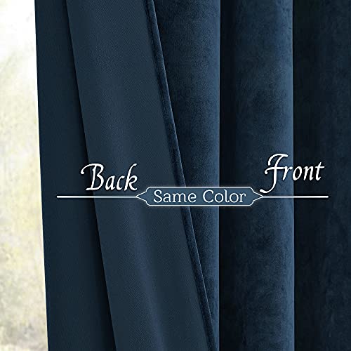 RYB HOME Navy Blue Velvet Curtains 63 inch Length 2 Panel Set, Room Darkening Window Curtains & Drapes with Rustproof Grommets Noise Reducing Opaque Velvet Drapes for Living Room, W52 x L63 inch - color: Navy Blue, size: 52"W x 63"L (Pack of 2)