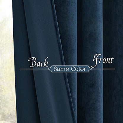 RYB HOME Navy Blue Velvet Curtains 63 inch Length 2 Panel Set, Room Darkening Window Curtains & Drapes with Rustproof Grommets Noise Reducing Opaque Velvet Drapes for Living Room, W52 x L63 inch - color: Navy Blue, size: 52"W x 63"L (Pack of 2)