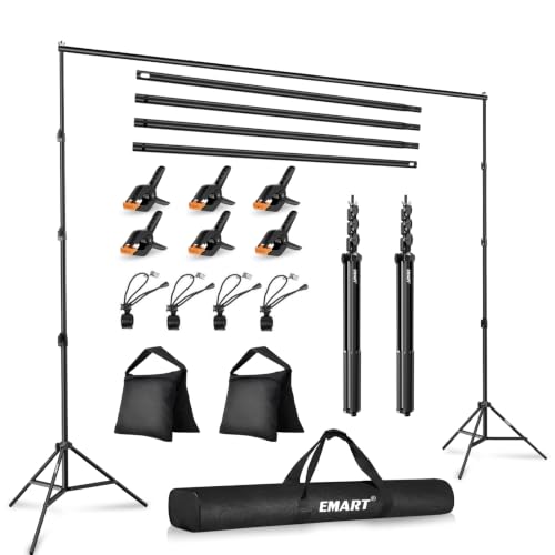 EMART Photo Backdrop Stand, 8.5x10ft Back Drop Stand for Party, Photography | Banner Holder with 6Clamps&Clips, 2Sandbags,Square Backdrop Stand for Wedding, Baby Shower, Events Dectoration, Exhibition - size: 8.5x10ft