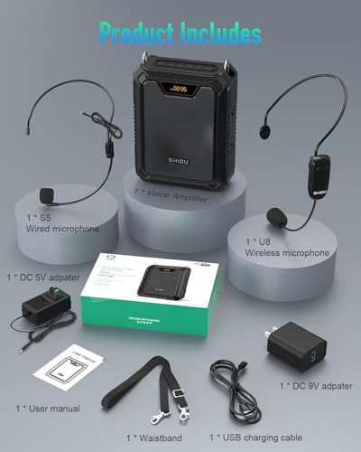 SHIDU 30W Voice Amplifier with Wireless Microphone and Microphone Headset | IPX6 Waterproof Amplifier Wireless & Wired Microphone Bluetooth Speaker Personal Megaphone for Teachers Meeting Outdoors
