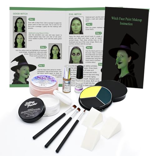 Halloween Witch Makeup Kit, SFX Character Set with Face Paint, Complete SFX Set for Halloween, with Scar Wax for Special Effects Costume Makeup, Prosthetic Nose, Warts&Costume, Dress-Up Cosplay Party - color: Witch Makeup Kit
