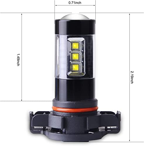 Alla Lighting Premium 80W 5201 DRL PS19W 5202 LED Fog Lights Bulbs Upgrade, 6000K Xenon White PG20-3 Base Extremely Super Bright 12V Lamps Replacement - size: 5201/5202/PS19W
