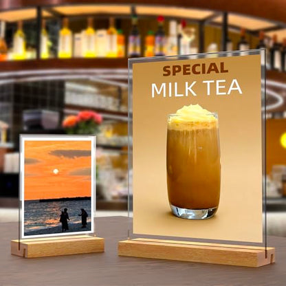 5x7 Inch Acrylic Sign Holder with Wood Base Vertical and Slant Displays(144 Pack 5*7") - size: 144 Pack 5*7"